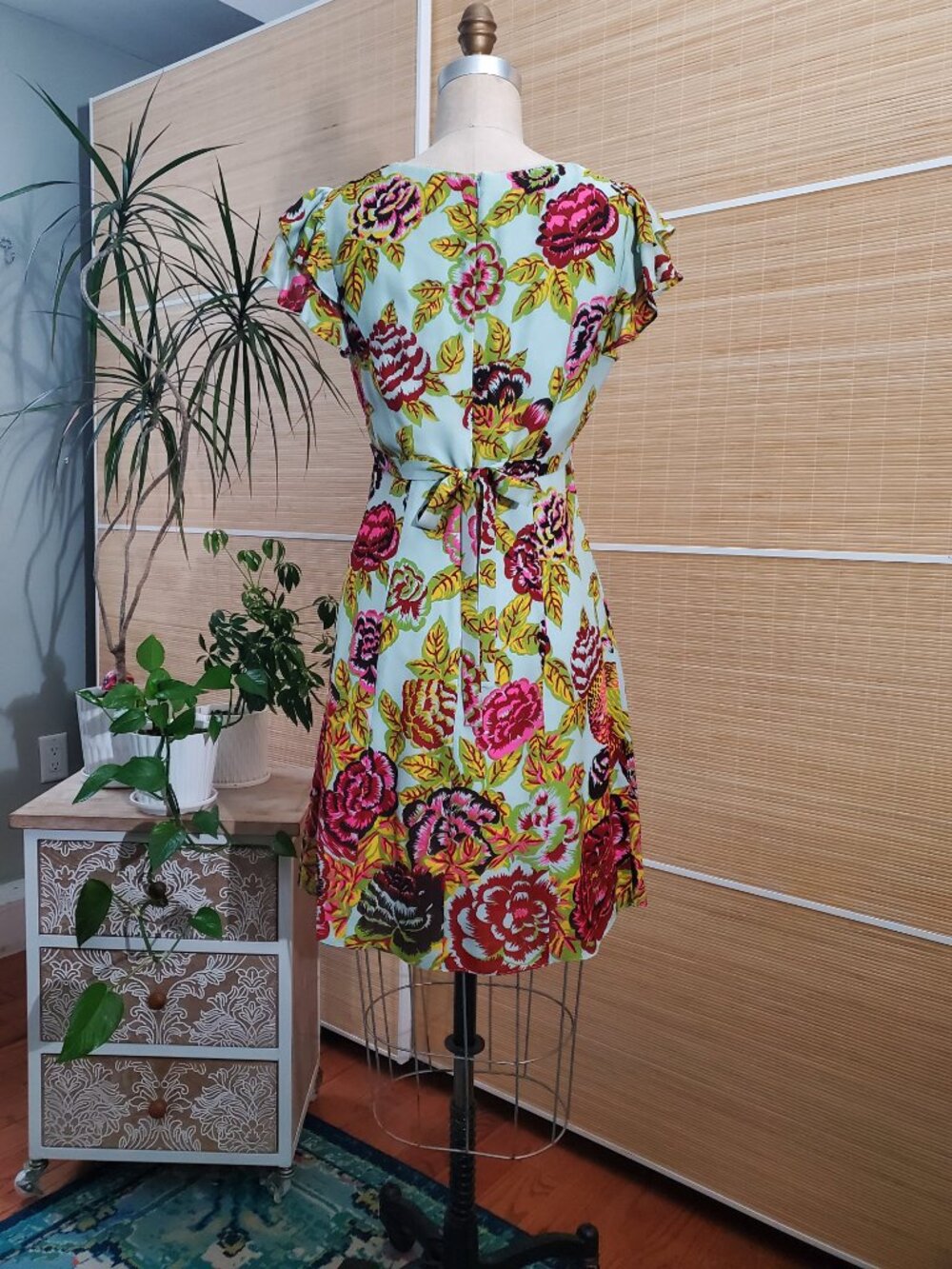 Pre-Loved Vintage Nanette Lepore Aqua Floral Cha Cha Mini Dress size 6 - Picture 3 of 13